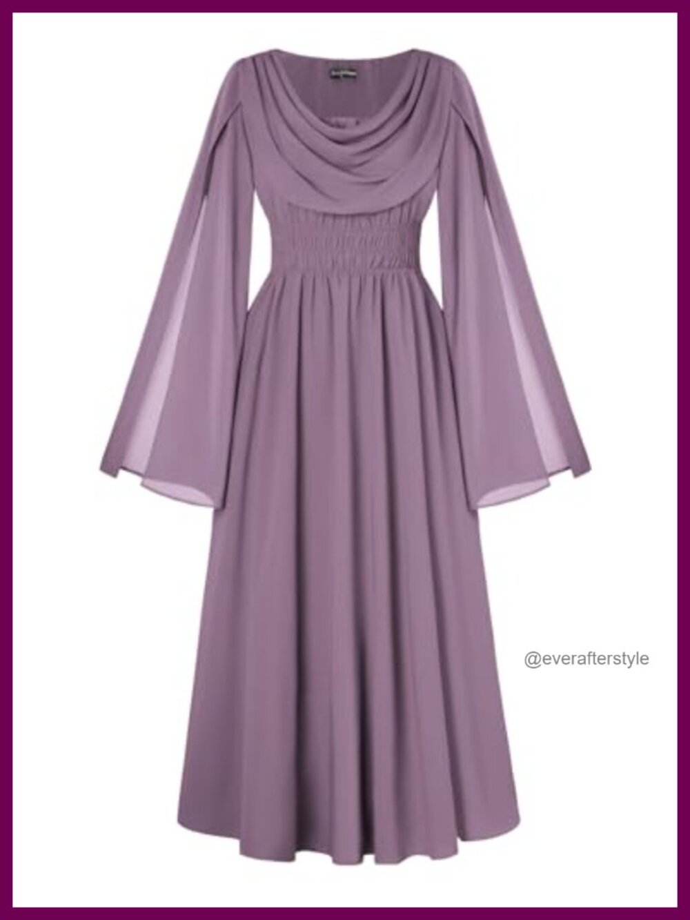 Renaissance Dress Split Bell Sleeve Medieval Cowl Neck A-Line